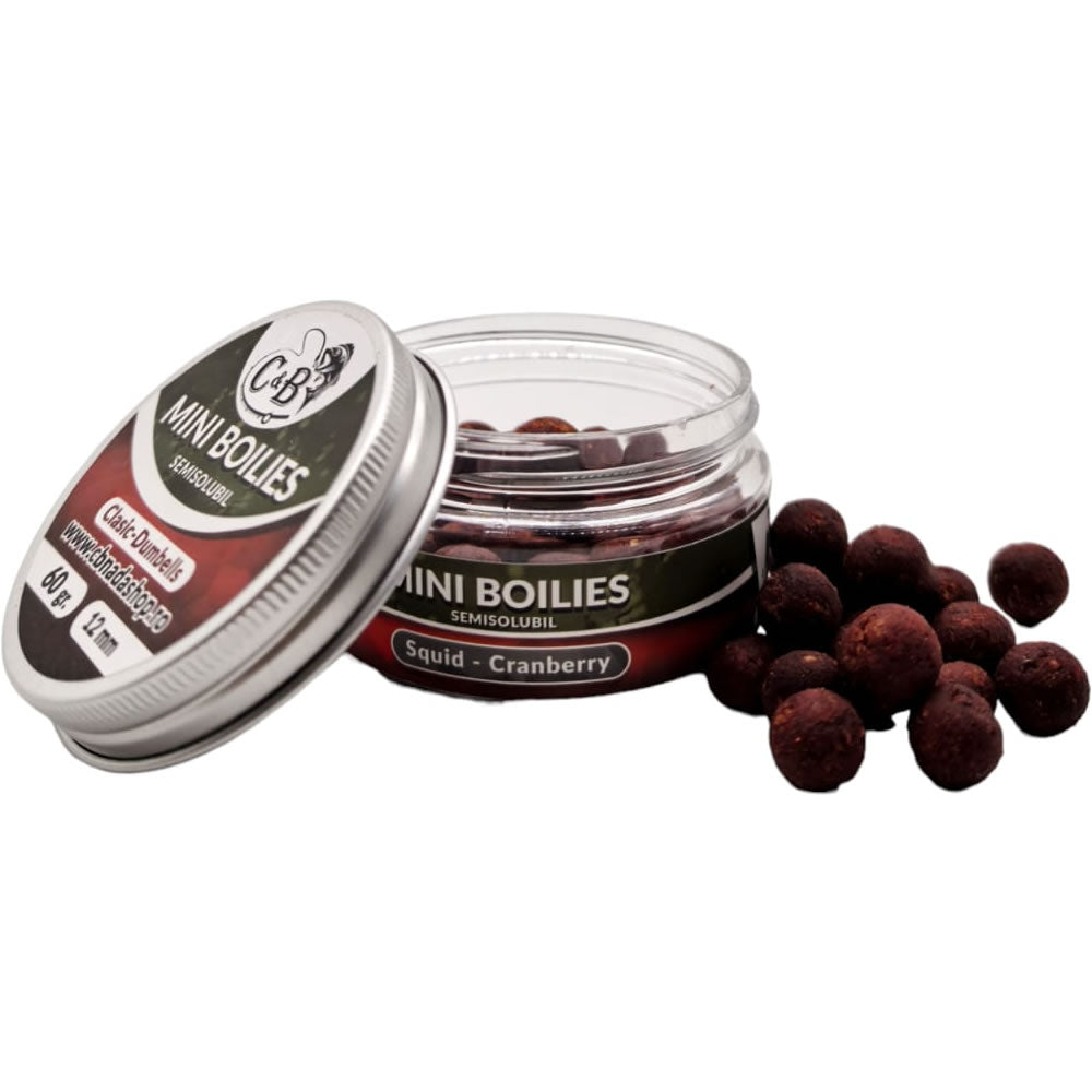 Mini Boilies C&amp;B Semisolubil, Squid Cranberry, Rosu, 12mm, 60g