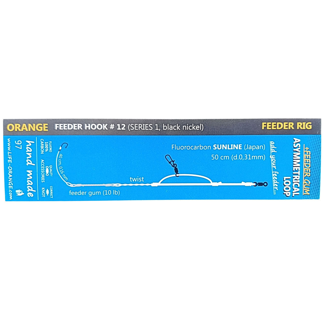 Montura Feeder Orange FR0097 Asymmetrical Loop cu Feeder Gum 10lb, Carlig no.12, 1buc/pac
