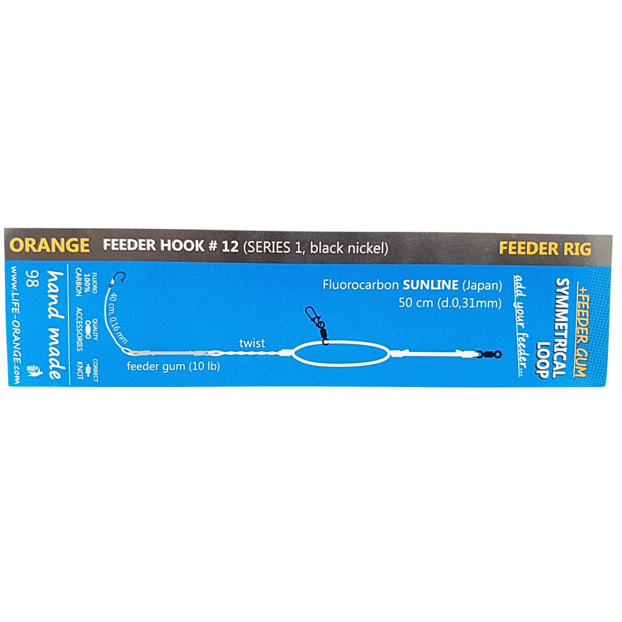 Montura Feeder Orange FR0098 Symmetrical Loop cu Feeder Gum 10lb, Carlig no.12, 1buc/pac