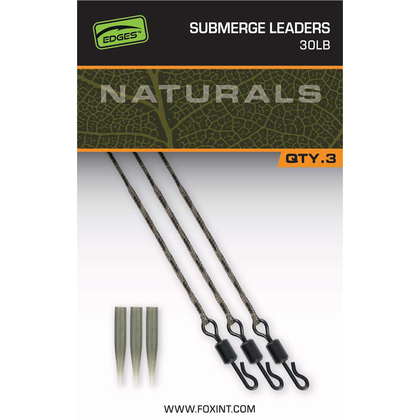Montura Fox Edges Naturals Submerge Leaders 30lb + Conuri Antitangle, 3buc/pac