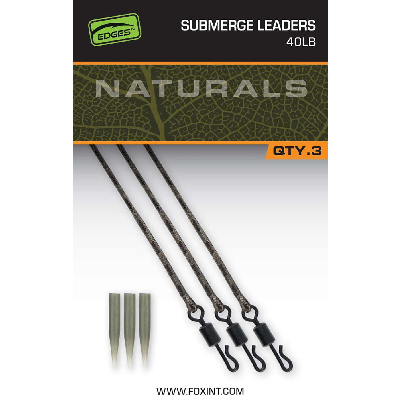 Montura Fox Edges Naturals Submerge Leaders 40lb + Conuri Antitangle, 3buc/pac