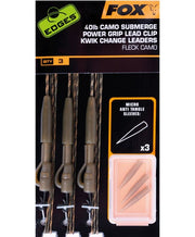 Montura Fox Edges Submerge Camo Leader Lead Clip Kwik Change Kit, 3buc/set 30LBS