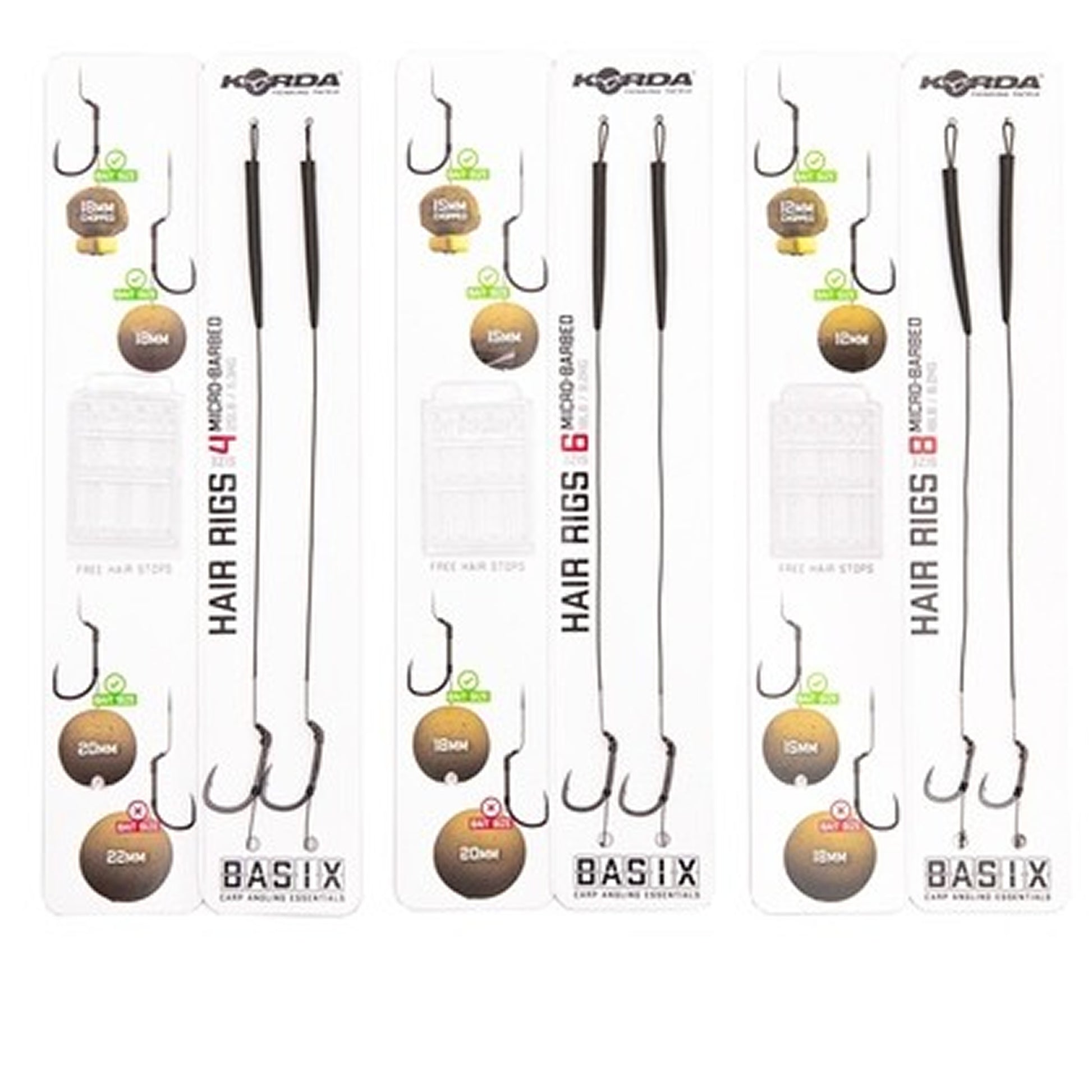 Montura KORDA Basix Hair Rigs Wide Gape, Barbless, Nr.8, 18lb