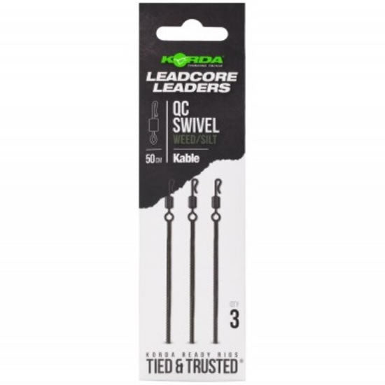 Montura Leadcore cu Vartej Rapid KORDA Kable QC Swivel, Weed, 50cm, 3buc/pac