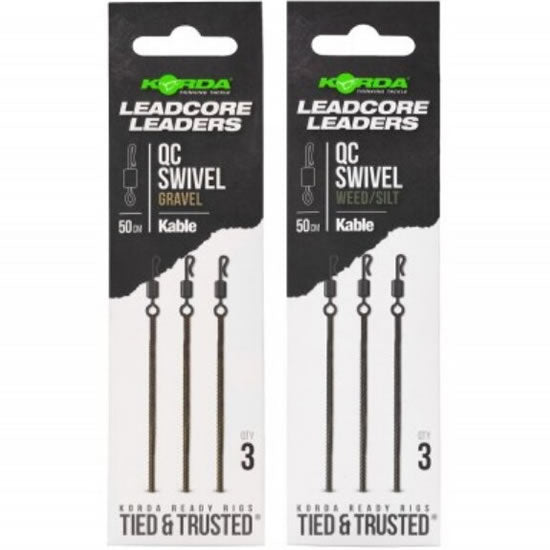 Montura Leadcore cu Vartej Rapid KORDA Kable QC Swivel, Weed, 50cm, 3buc/pac