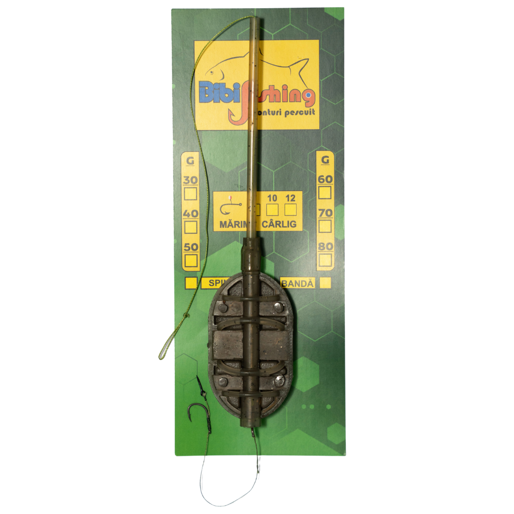 Montura Method Feeder BIBI FISHING cu Tija Long Cast cu Spin, 30g, Carlig Nr. 8, 1buc/plic