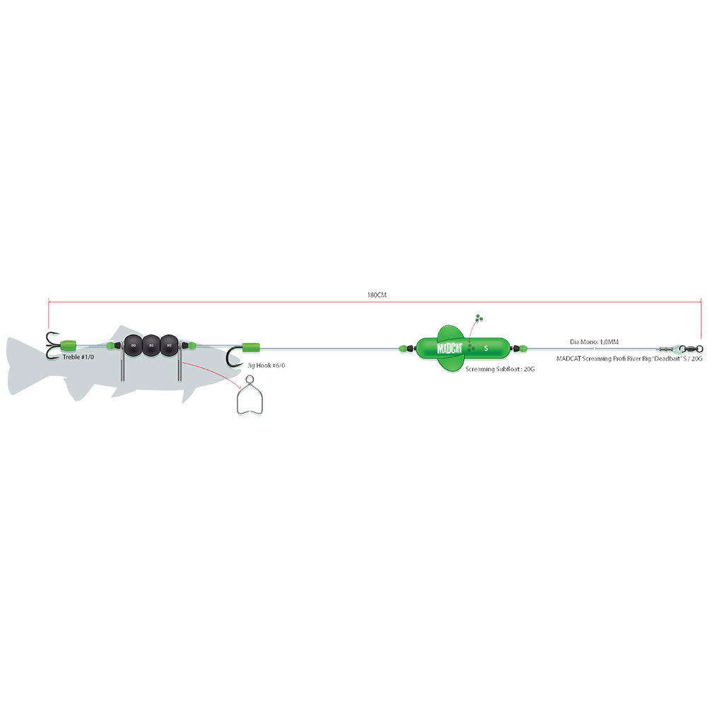 Montura Somn DAM Madcat Screaming River DeadBait Marime L, 100mm, 3/0-10/0, 180cm, 60g