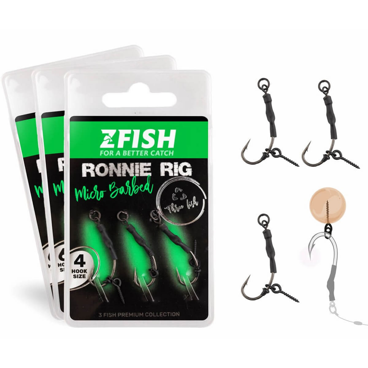 Montura ZFISH Ronnie Rig Carlig Curve Shank 3buc/pac
