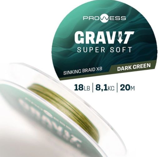 Multifilament PROWESS Gravi-T X8 Super Soft Sinking Braid, Green, 35lbs-15.90kg, 20m