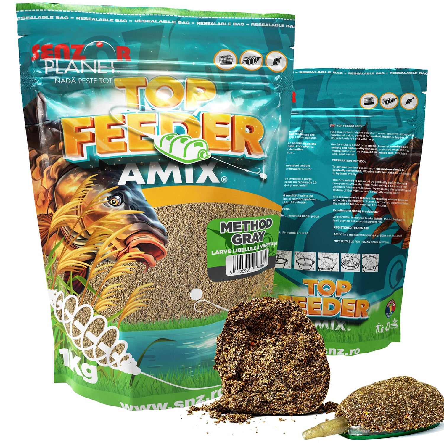 Nada SENZOR Top Method Feeder Amix Editie Limitata Grey, Larve Libelule &amp; Viermusi, 1kg