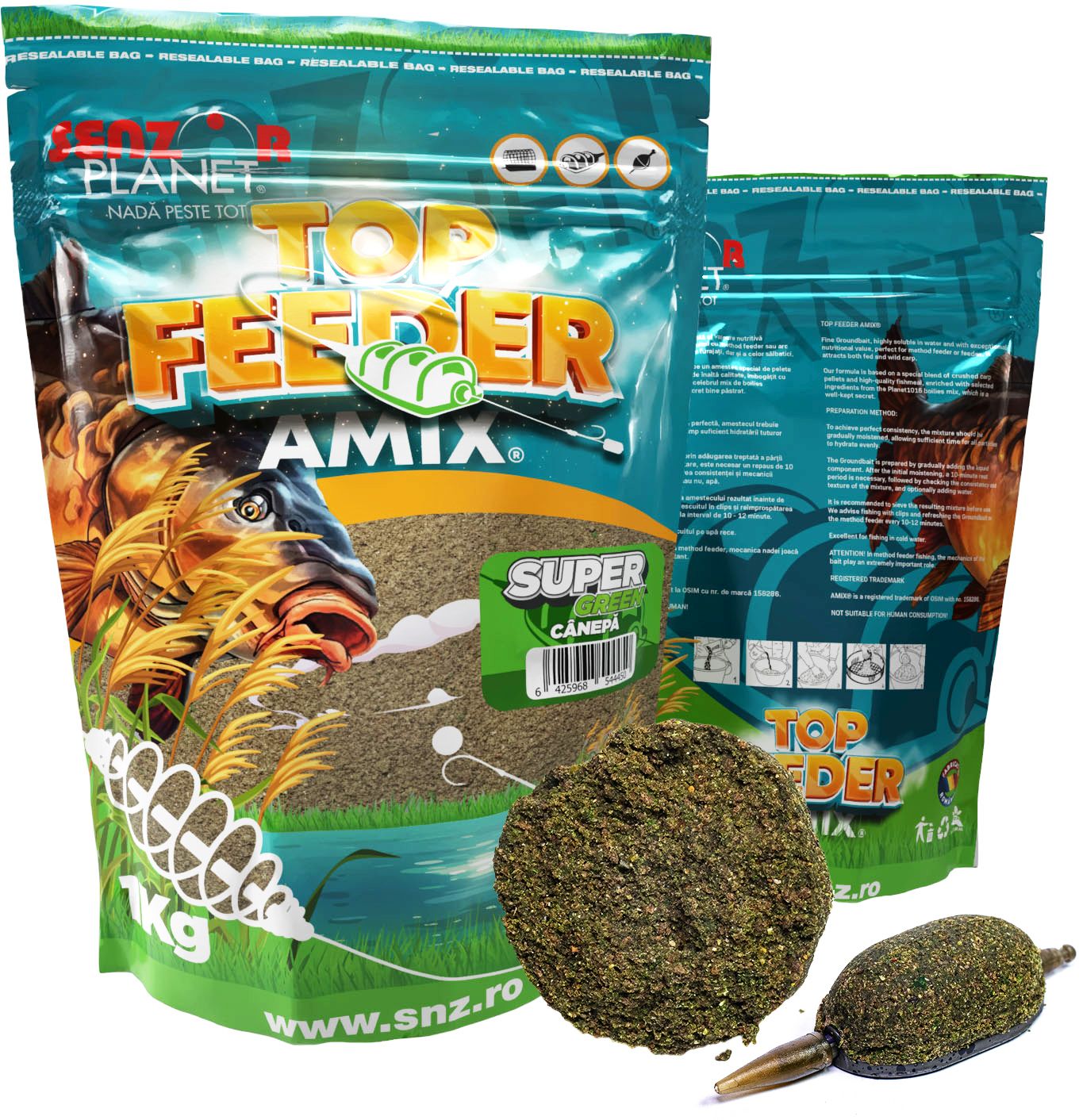 Nada Senzor Top Feeder Amix Method, Super Green , Canepa, 1kg