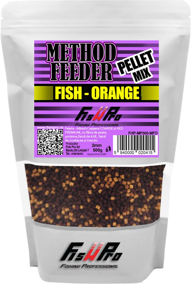 Pelete FISH PRO Method Feeder 2mm, Fish-Orange, 500g