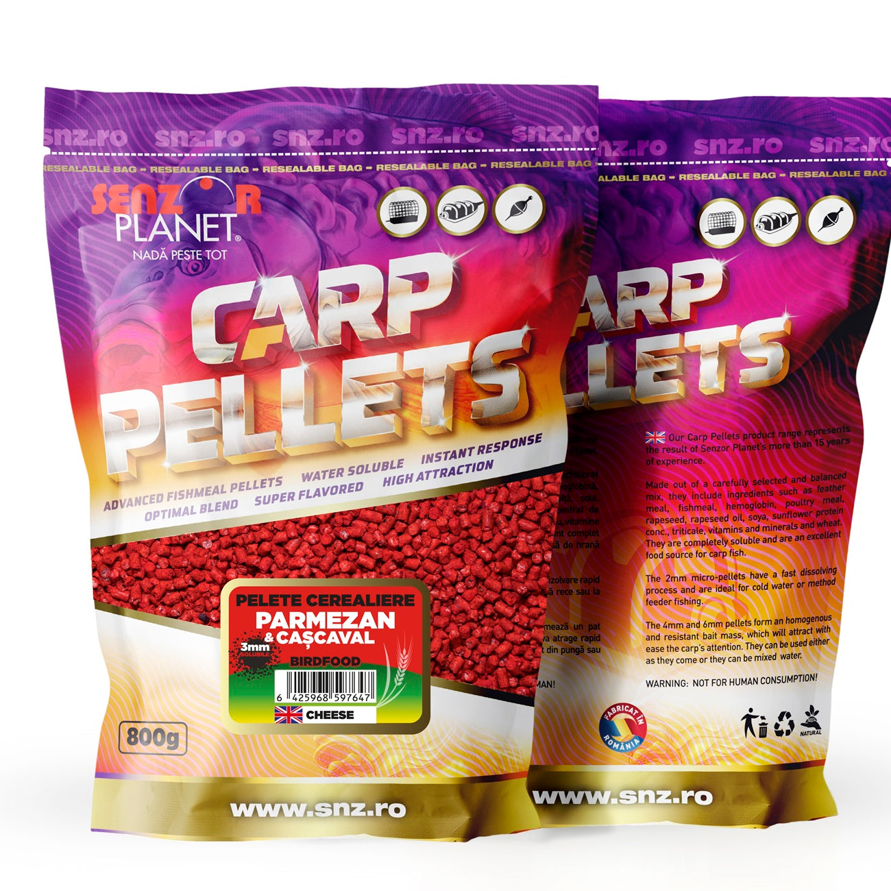 Pelete SENZOR Cerealiere, Cascaval si Parmezan, 3mm, 800g