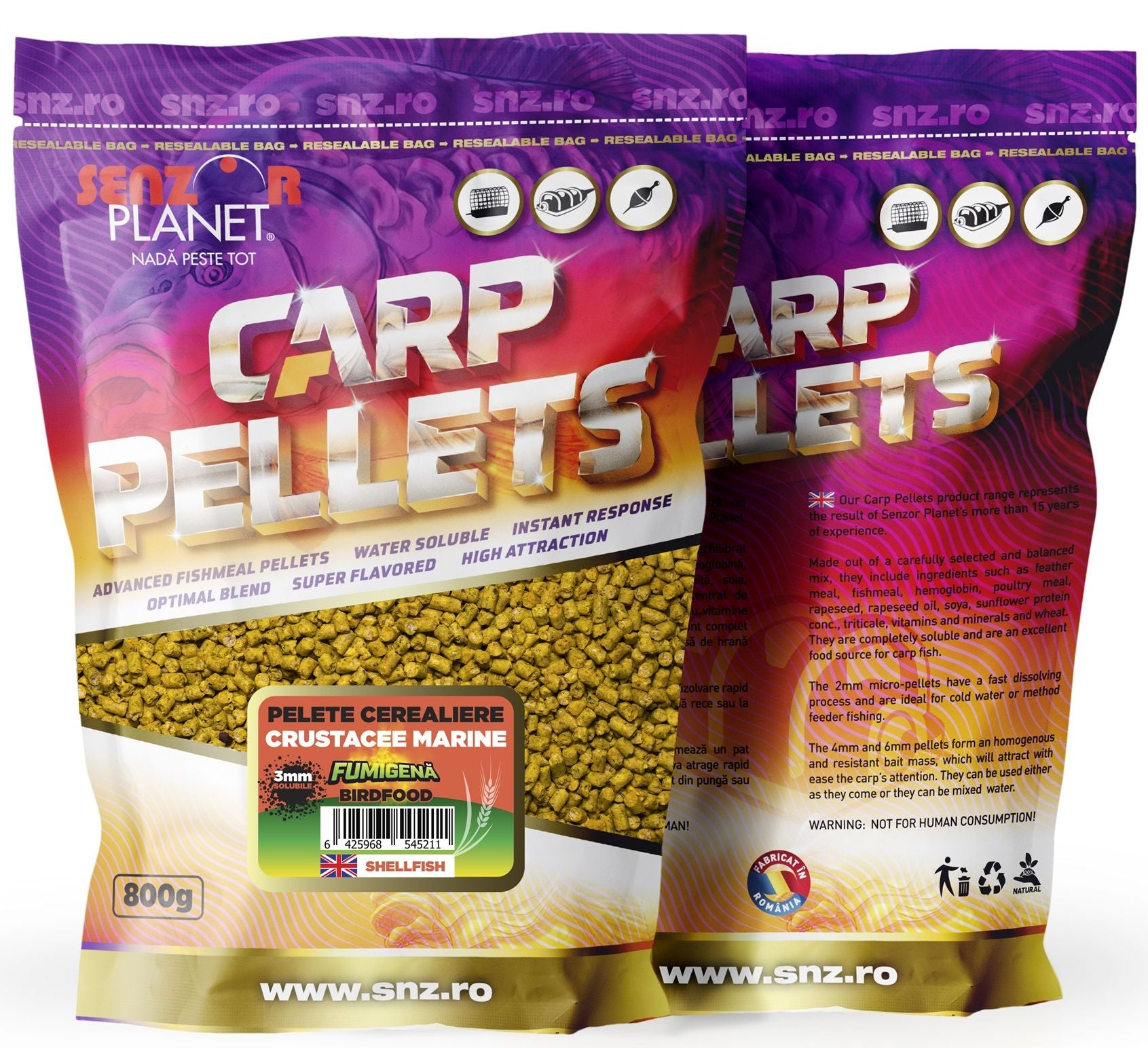 Pelete SENZOR Cerealiere Fumigena, Crustacee Marine, 3mm, 800g