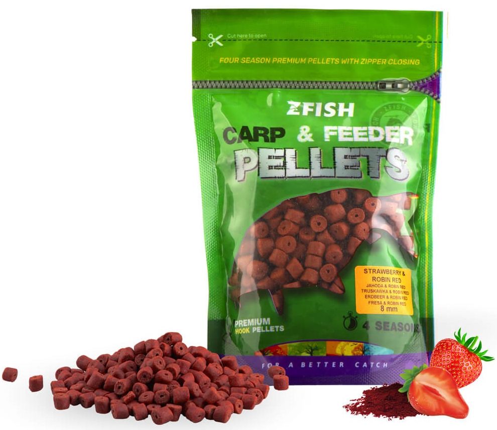 Pelete Zfish Carp &amp; Feeder Hook Pellets, Flavour Strawberry Robin Red, 8mm, 200g