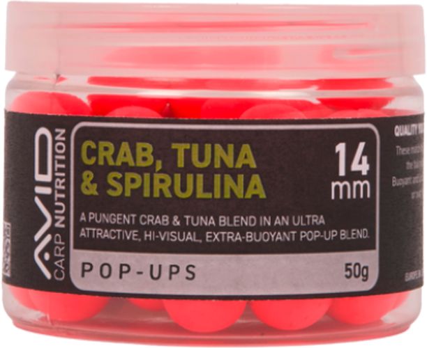 Pop Up AVID Pop-Ups, Crab Tuna &amp; Spirulina Pink, 14mm, 50g