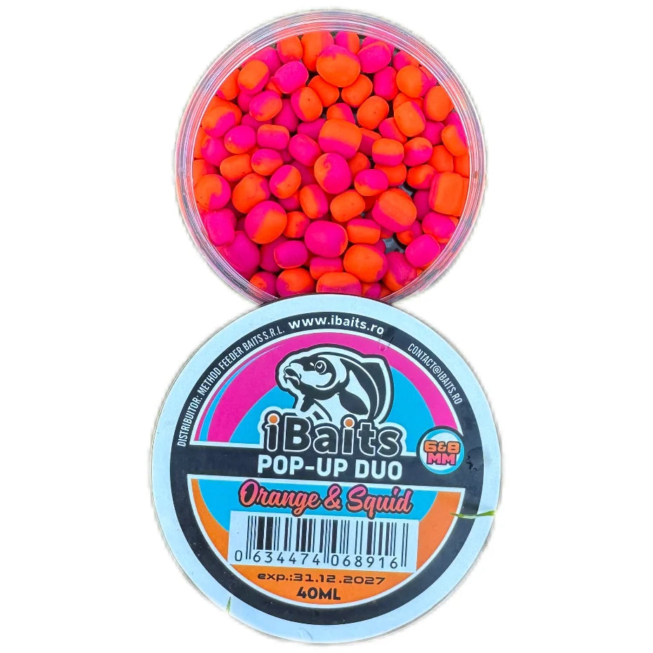 Pop-up IBAITS Duo, Orange &amp; Squid, 8x10mm si 6x8mm, 40ml