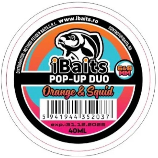 Pop-up IBAITS Duo, Orange &amp; Squid, 8x10mm si 6x8mm, 40ml