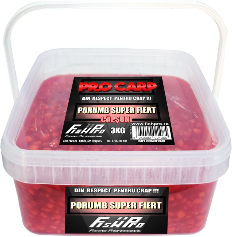 Porumb Super Fiert FISH PRO Galeata, Capsuni, 3kg