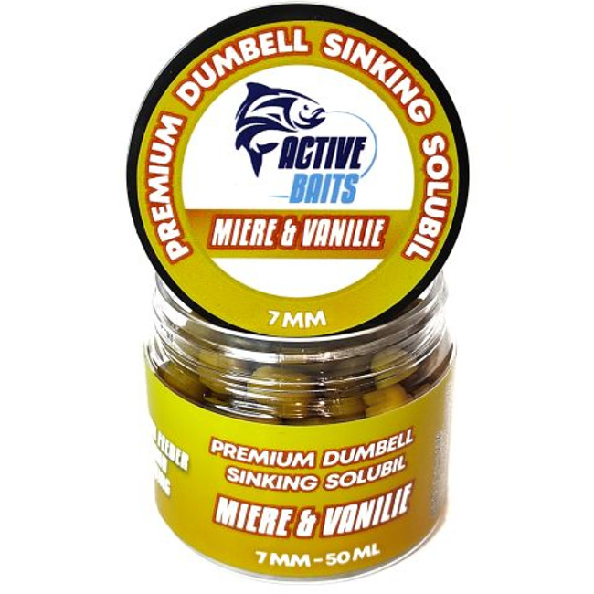 Premium Active Baits Dumbell, Sinking, Solubil, Miere &amp; Vanilie, 7mm, 50ml
