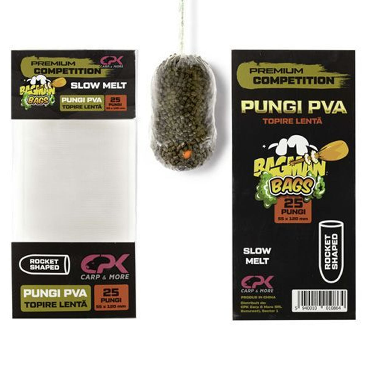 Pungi PVA CPK Bagman Bags Premium Competition Slow Melt, 55x120mm, 25buc/pac