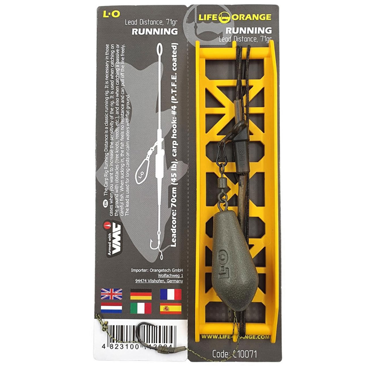 Rig Crap Orange 56g Carp Running Lead, Carlig No.4, Leadcore 45lb, 1buc/pac