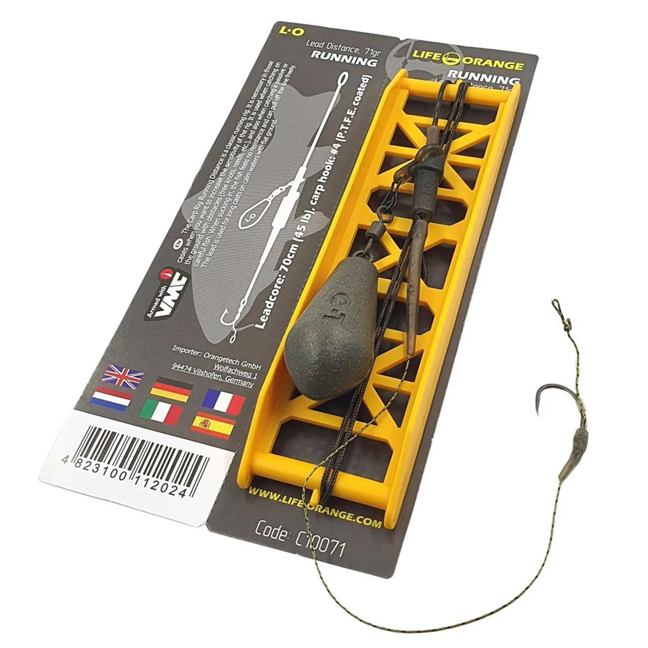 Rig Crap Orange 56g Carp Running Lead, Carlig No.4, Leadcore 45lb, 1buc/pac