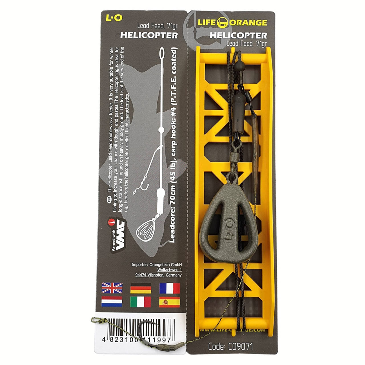 Rig Crap Orange Lead Clip Lead Feed 71g, VMC No.4, Leadcore 70cm, 45lb