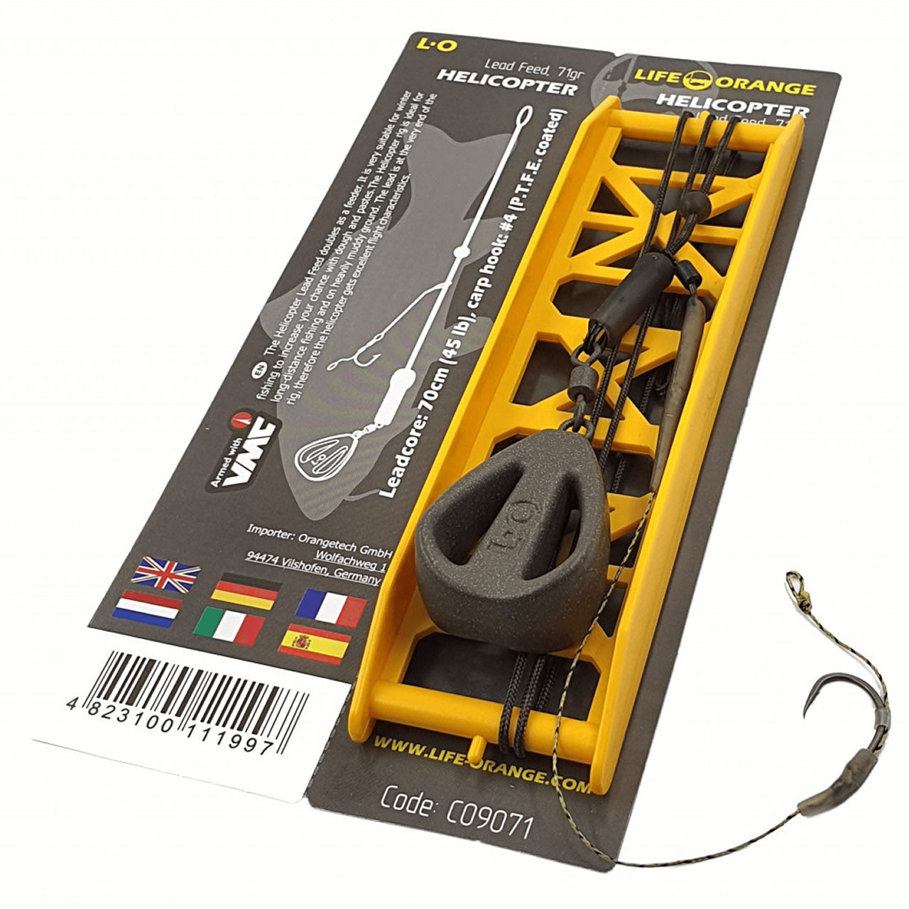 Rig Crap Orange Lead Clip Lead Feed 71g, VMC No.4, Leadcore 70cm, 45lb