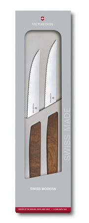 Set 2 Cutite Victorinox, Swiss Modern Steak Knives ,Lama Zimtata 12cm, Lemn, Cutie Cadou