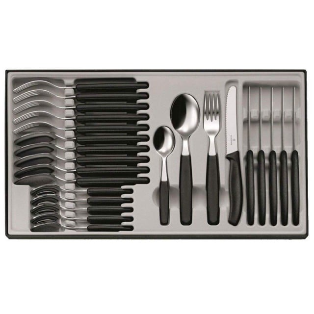 Set 24 Tacamuri 6 Persoane Victorinox, Swiss Classic Table Set, Lama 11cm, Negru