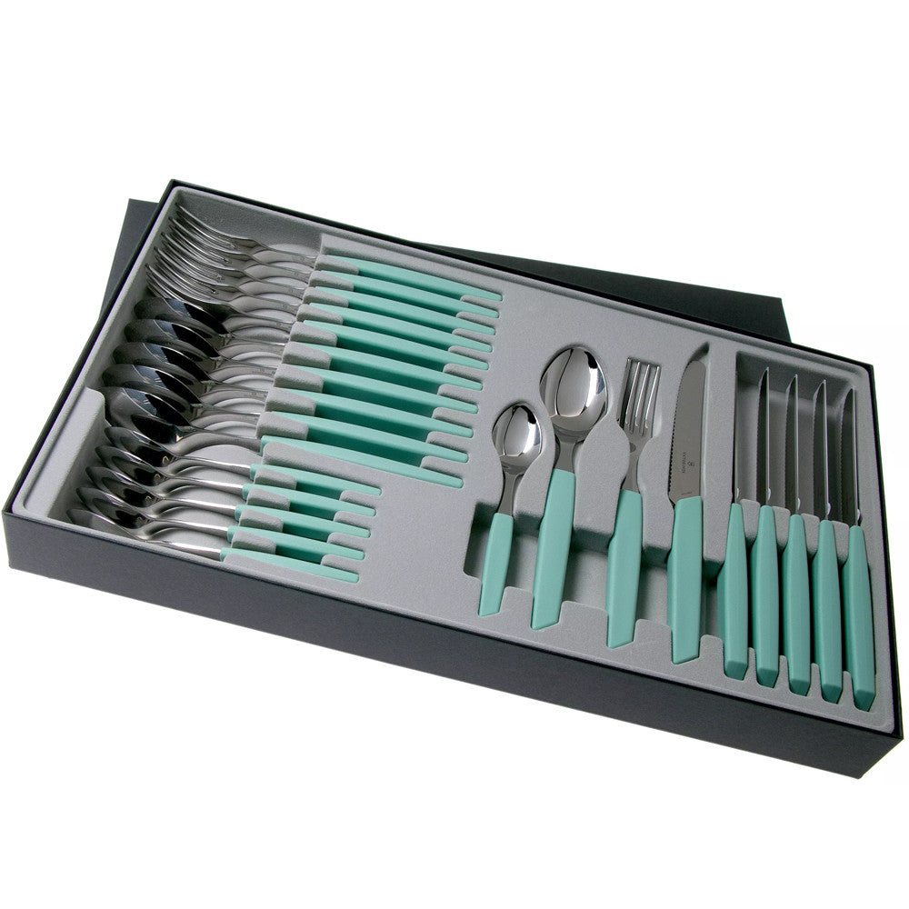Set 24 Tacamuri 6 Persoane Victorinox, Swiss Modern Table Set, Lama Zimtata 11cm, Verde Menta