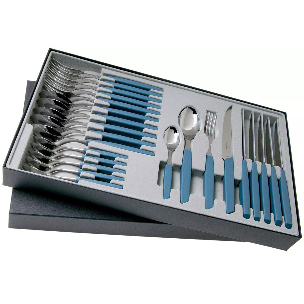 Set 24 Tacamuri 6 Persoane Victorinox, Swiss Modern Table Set, Lama Zimtata 12cm, Blue