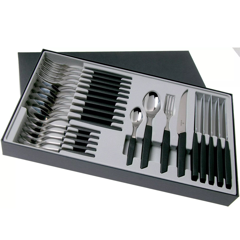 Set 24 Tacamuri 6 Persoane Victorinox, Swiss Modern Table Set, Lama Zimtata 12cm, Negru