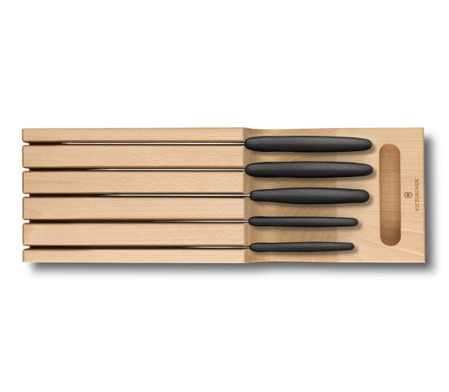 Set 5 Cutite Bucatarie Victorinox Suport Lemn Maro