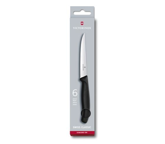Set 6 Cutite Bucatarie Victorinox Swiss Classic Steak Knife Set, Lama Zimtata 11cm, Negru