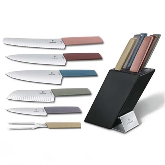 Set 6 Cutite Multicolore Victorinox Swiss Modern Block + Suport Lemn, Negru