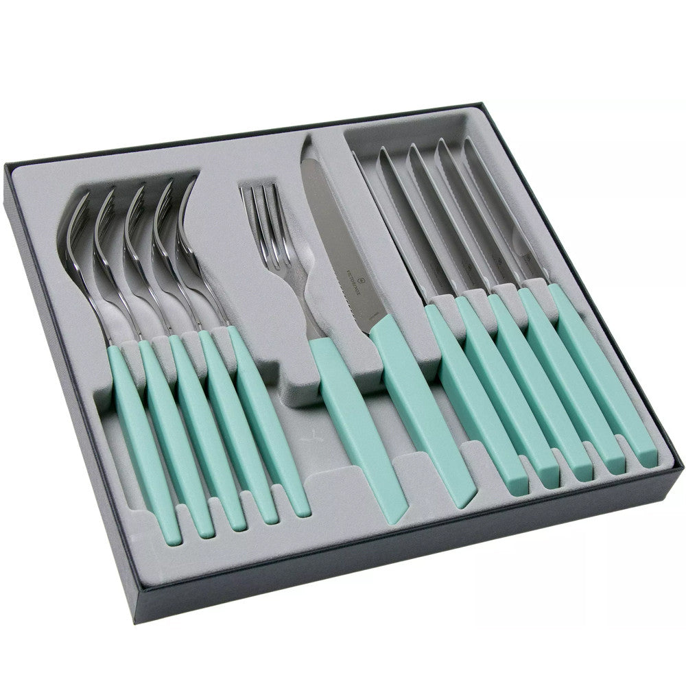Set 6 Cutite Si 6 Furculite Victorinox, Swiss Modern Table, Lama Zimtata 11cm, Verde Menta