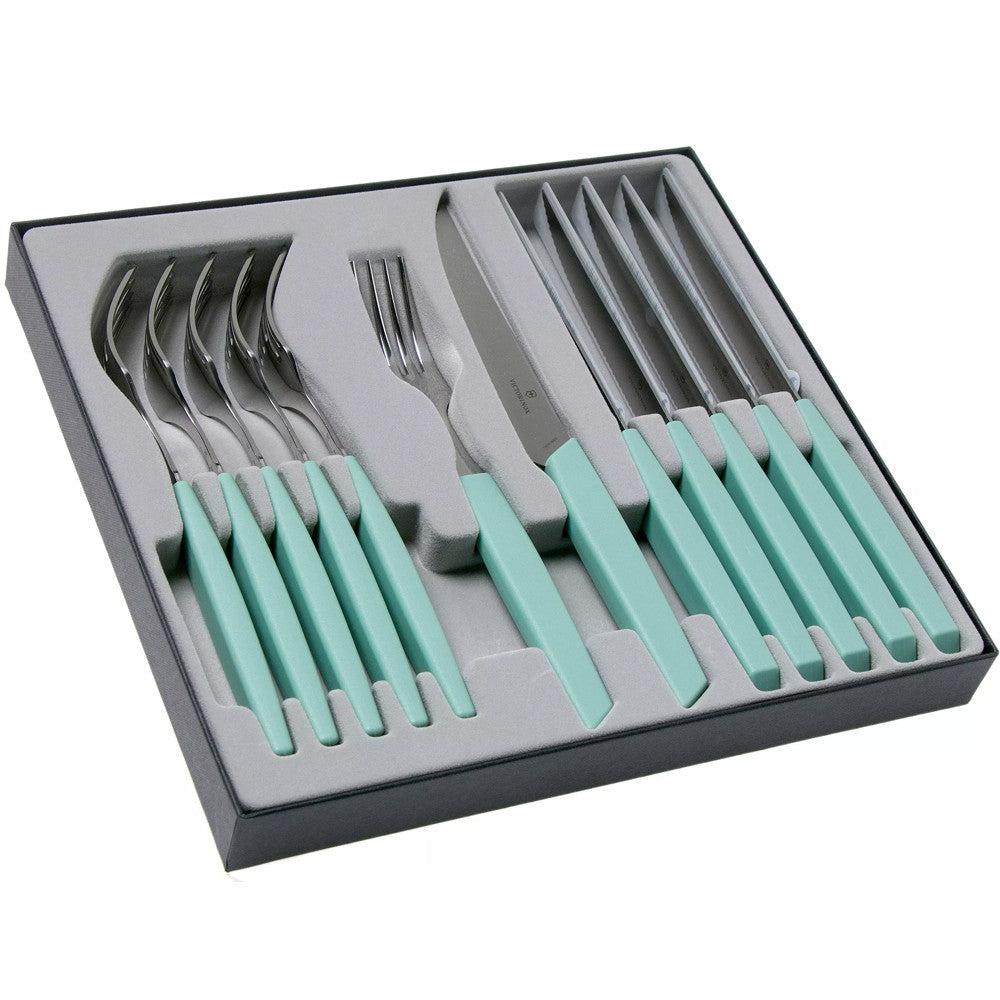 Set 6 Cutite Si 6 Furculite Victorinox, Swiss Modern Table, Lama Zimtata 12cm, Verde Menta
