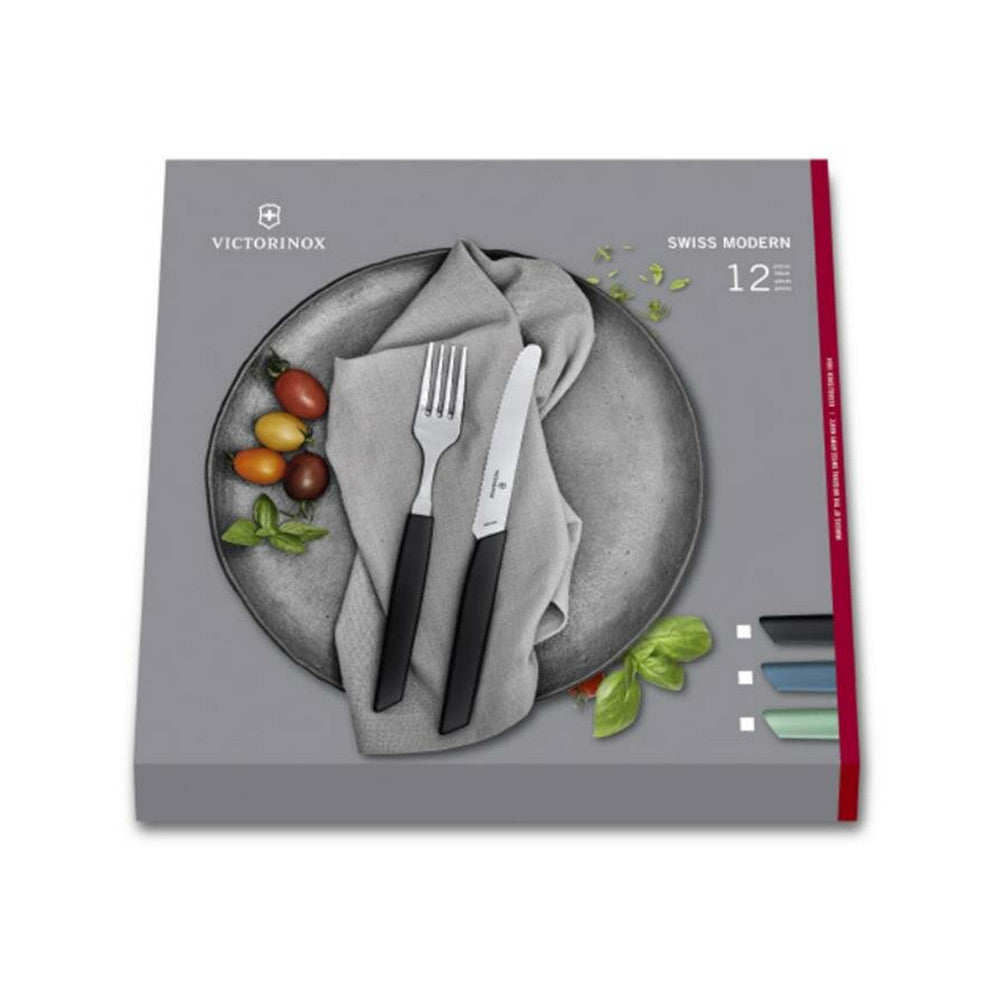 Set 6 Cutite Si 6 Furculite Victorinox, Swiss Modern Table Set, Lama Zimtata 12cm, Negru