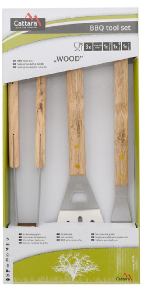 Set Cattara Ustensile Pentru Gratar Cu Manere De Lemn, TT13108, 3buc/pac