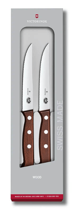 Set Cutite Victyorinx Steak Knife Set, Processed Maple, Wavy, 12 cm, 2-pc Gift Box 5.1230.12G