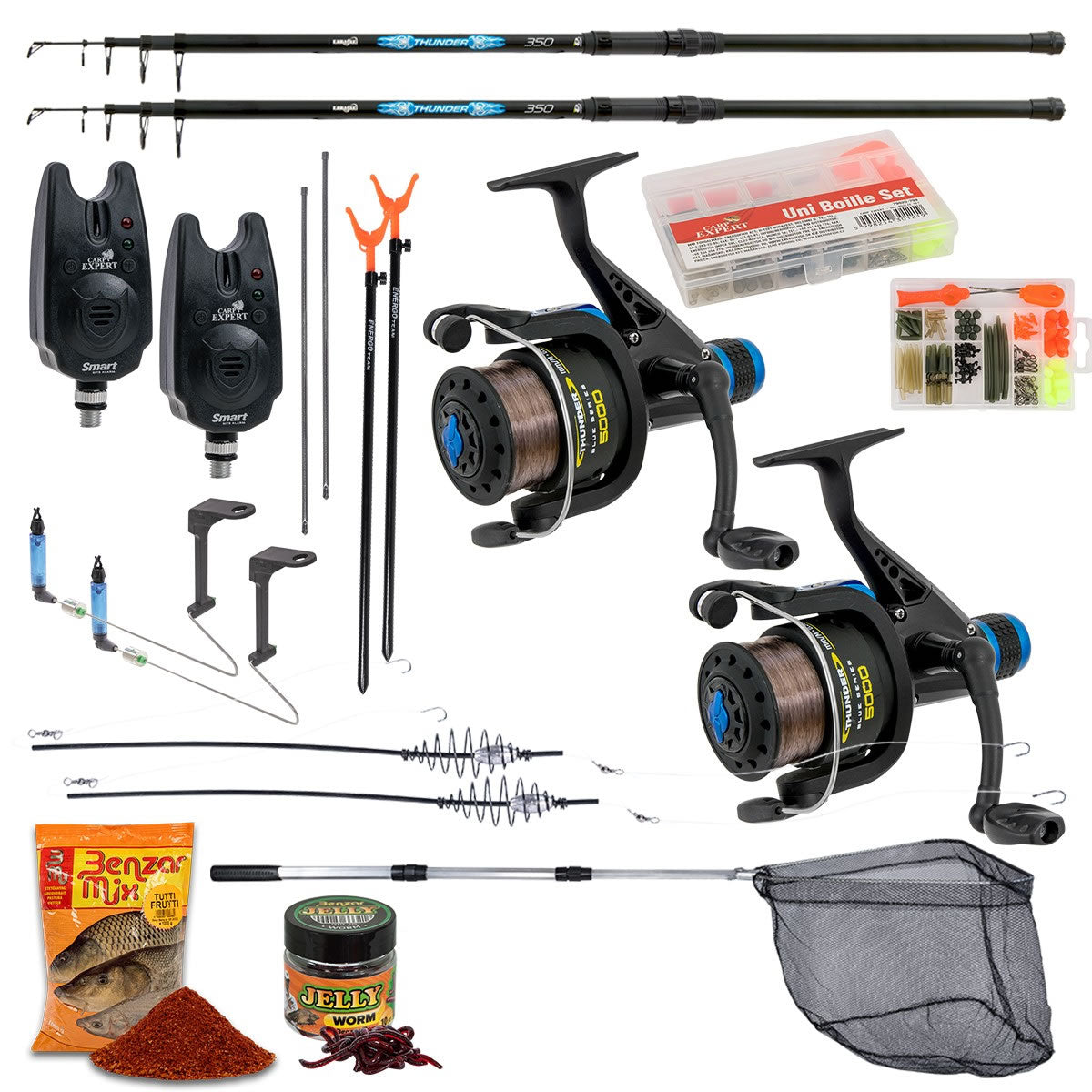 Set Energo Team 2x Lansete Kamasaki Thunder Tele 3,5m, 50-100g + 2x Mulinete Kamasaki Thunder RD 5000 cu Fir + Accesorii
