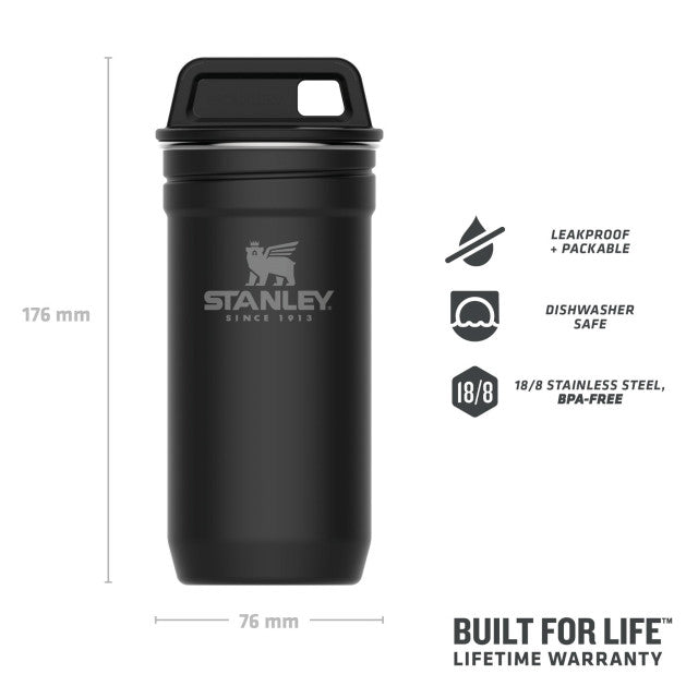Set Stanley Butelca + 4 pahare Adventure The Nesting Shot Glass Set Matte Black Pebble 