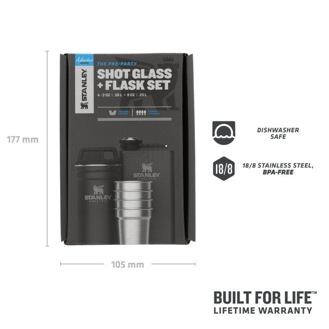 Set Stanley Butelca +4 pahare The Pre-Party Shotglass + Flask Matte Black Pebble 