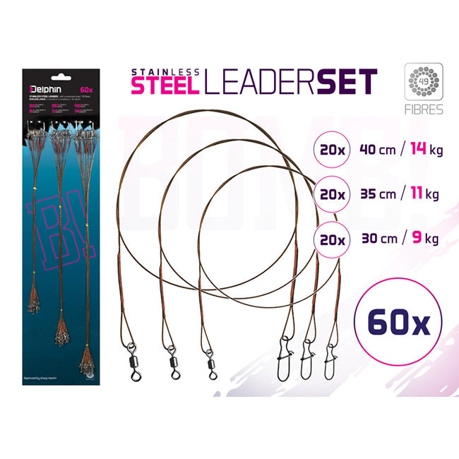 Set strune Delphin BOMB din otel 49 fibre cu vartej si carabina