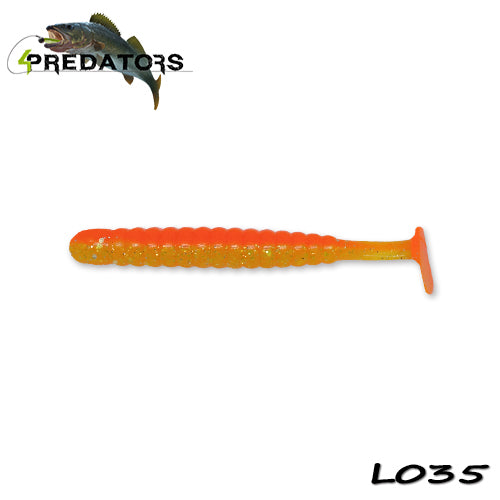 Shad 4Predators Worm Shad Laminat 8cm culoare L035 Orange - Silver Green 6buc/plic