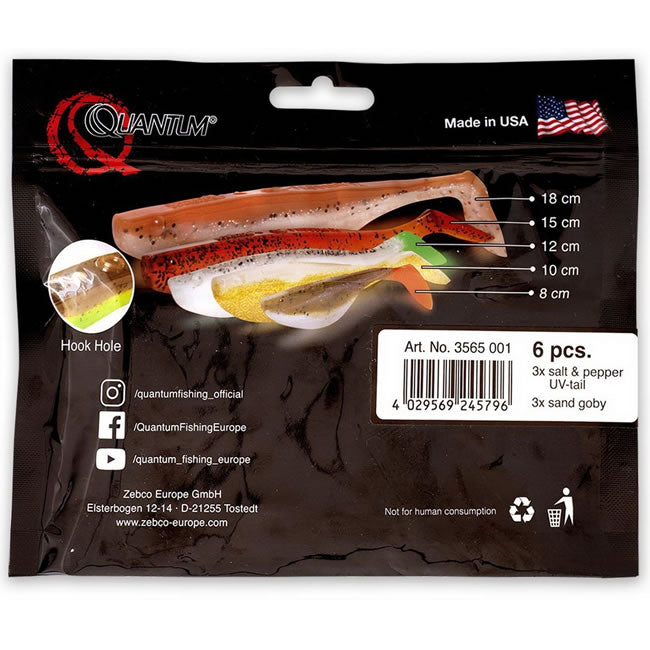 Shad Quantum Q-Paddler Power Packs Clear Water Mix 3x salt &amp; pepper UV-tail + 3x sand goby 8cm