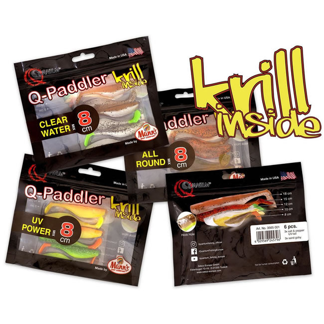 Shad Quantum Q-Paddler Power Packs Clear Water Mix 3x salt &amp; pepper UV-tail + 3x sand goby 8cm