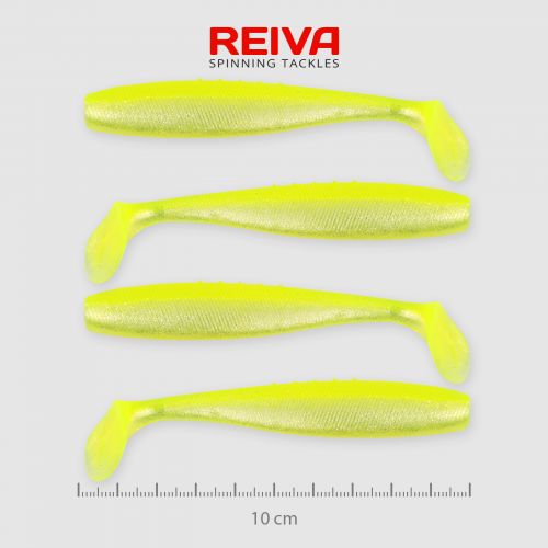 Shad Reiva Flat Minnow Galben-Sclipici 10cm 4buc/plic